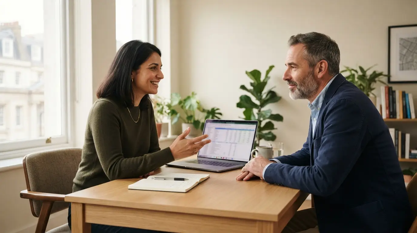 Tax adviser meeting with a client to discuss their tax question
